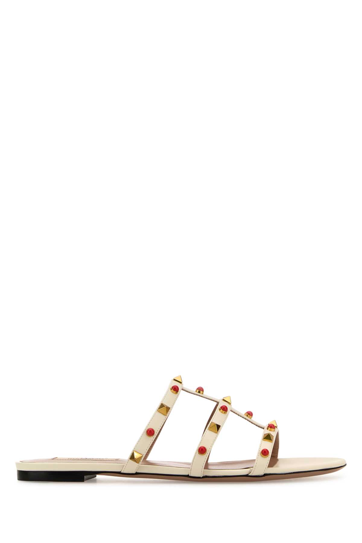White Leather Studs Slippers