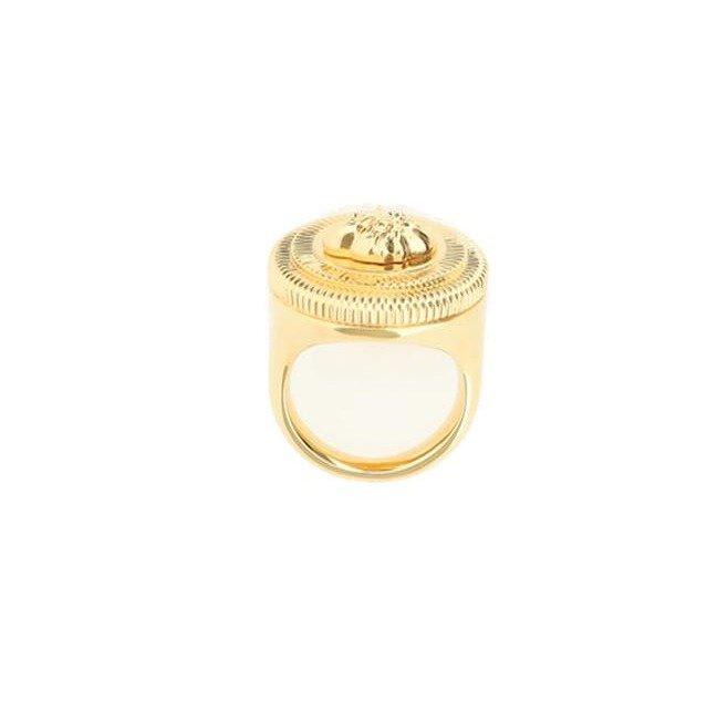 Shop Versace Medusa Biggie Logo Engraved Ring In Gold
