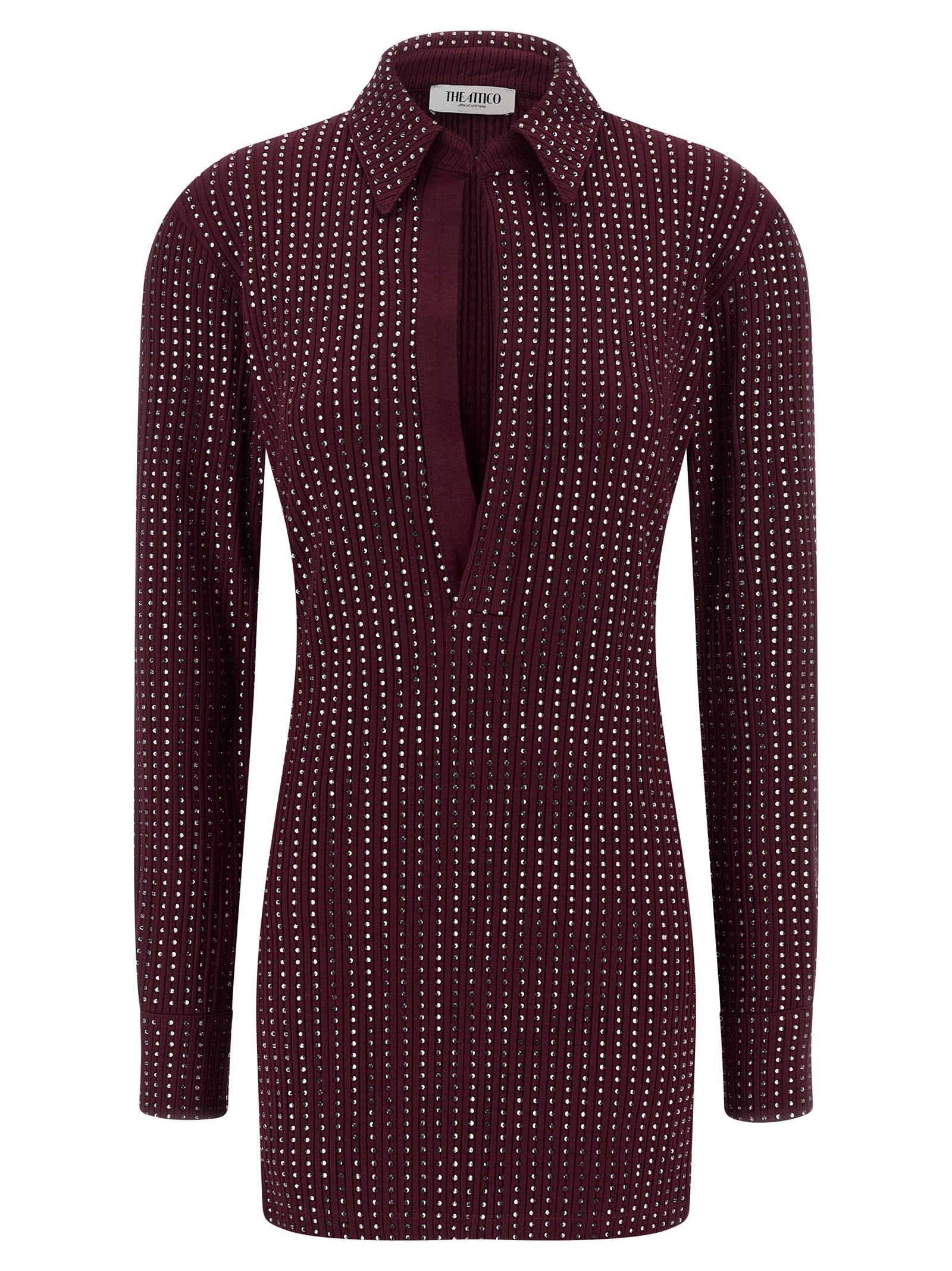 Attico Rhinestone Dress Dresses Bordeaux In Multi