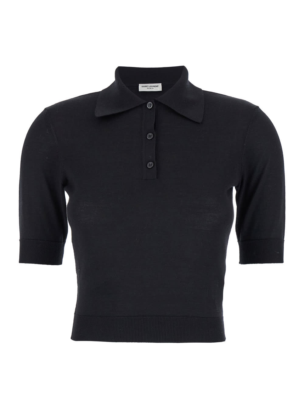 Shop Saint Laurent Black Polo Shirt With Cassandre Detail On The Front In Cashmere And Wool Woman