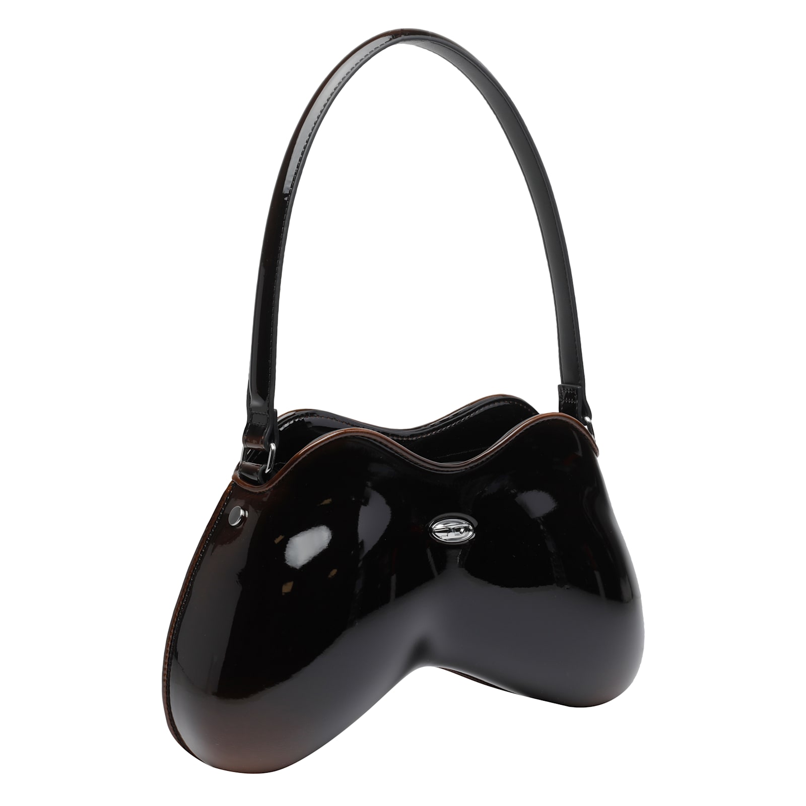 Diesel Double-d Bag In Black Patent Leather In Brown