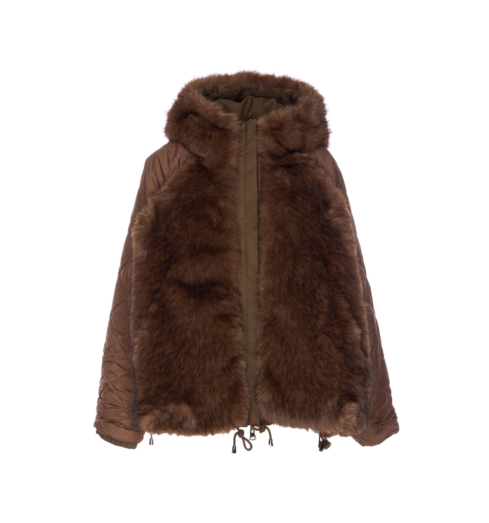 Valentini 1972 Faux-fur Collar Drawstring Jacket In Brown