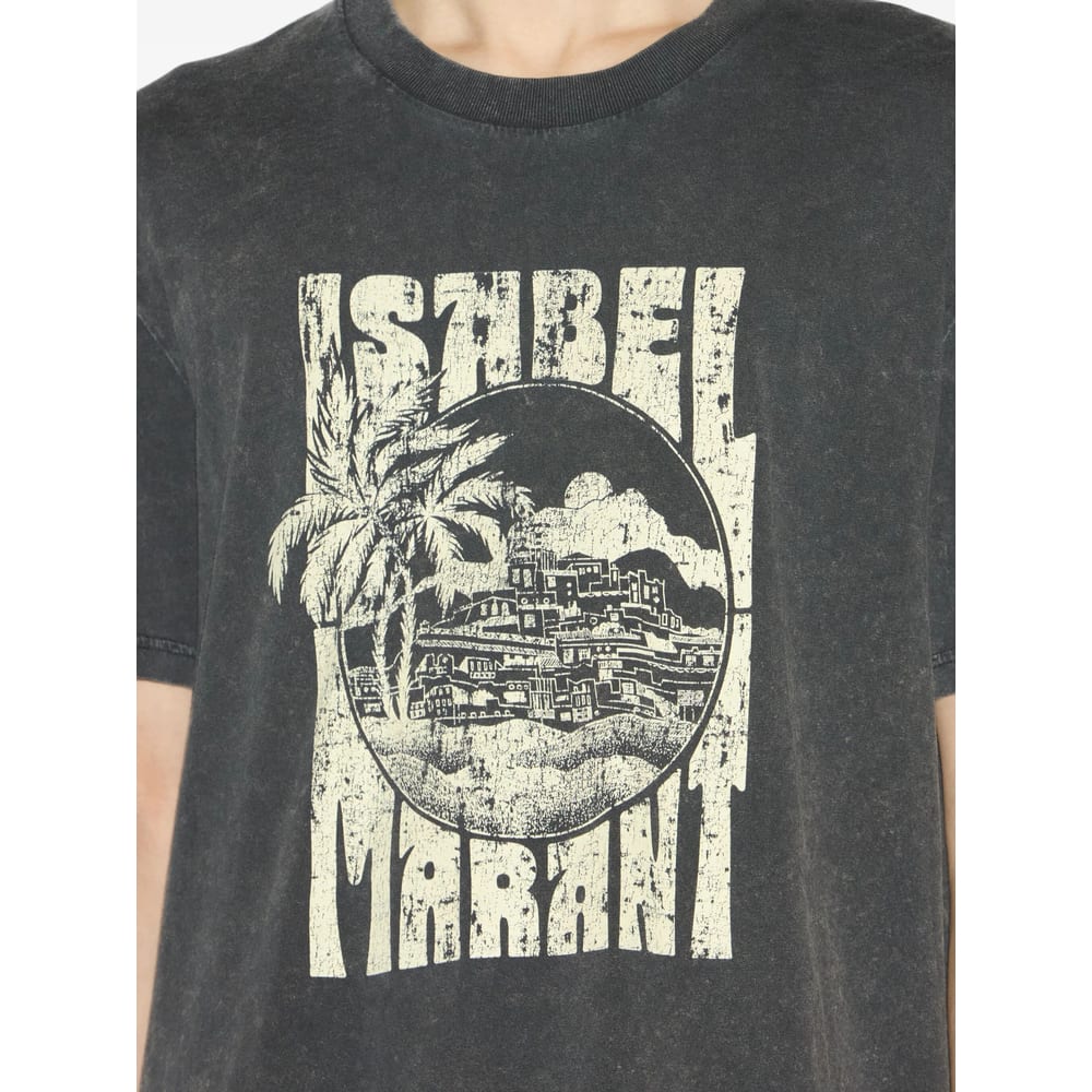 Isabel Marant Graphic Print Crewneck Short Sleeve T-shirt In Gray
