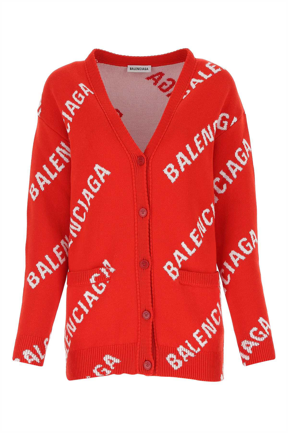 Balenciaga Embroidered Stretch Cotton Blend Oversize Cardigan In Redwhite