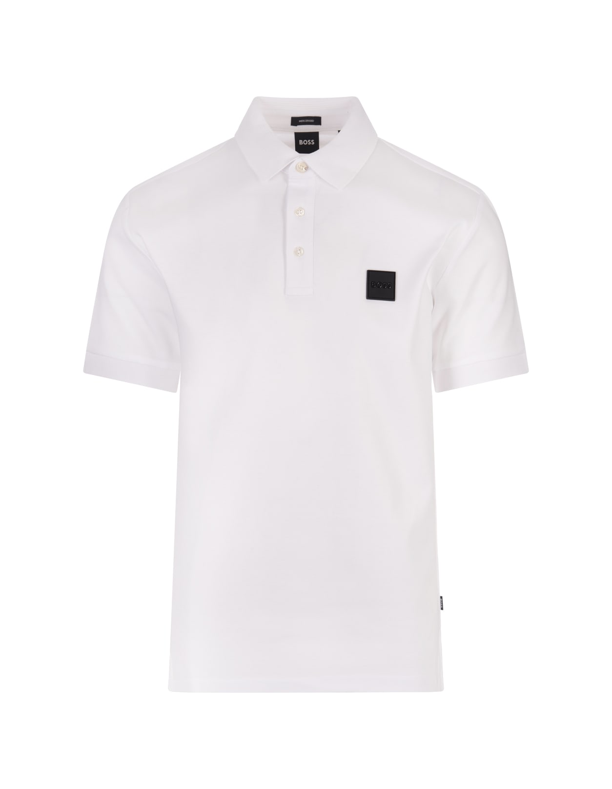 Shop Hugo Boss White Cotton Jersey Polo Shirt With Logo Plaque