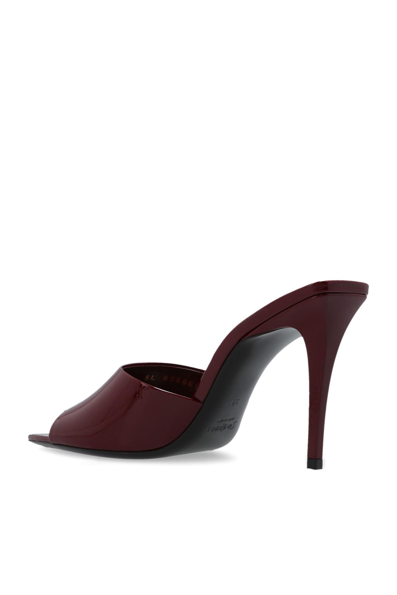 Saint Laurent Romy Patent Leather Mules In Brown