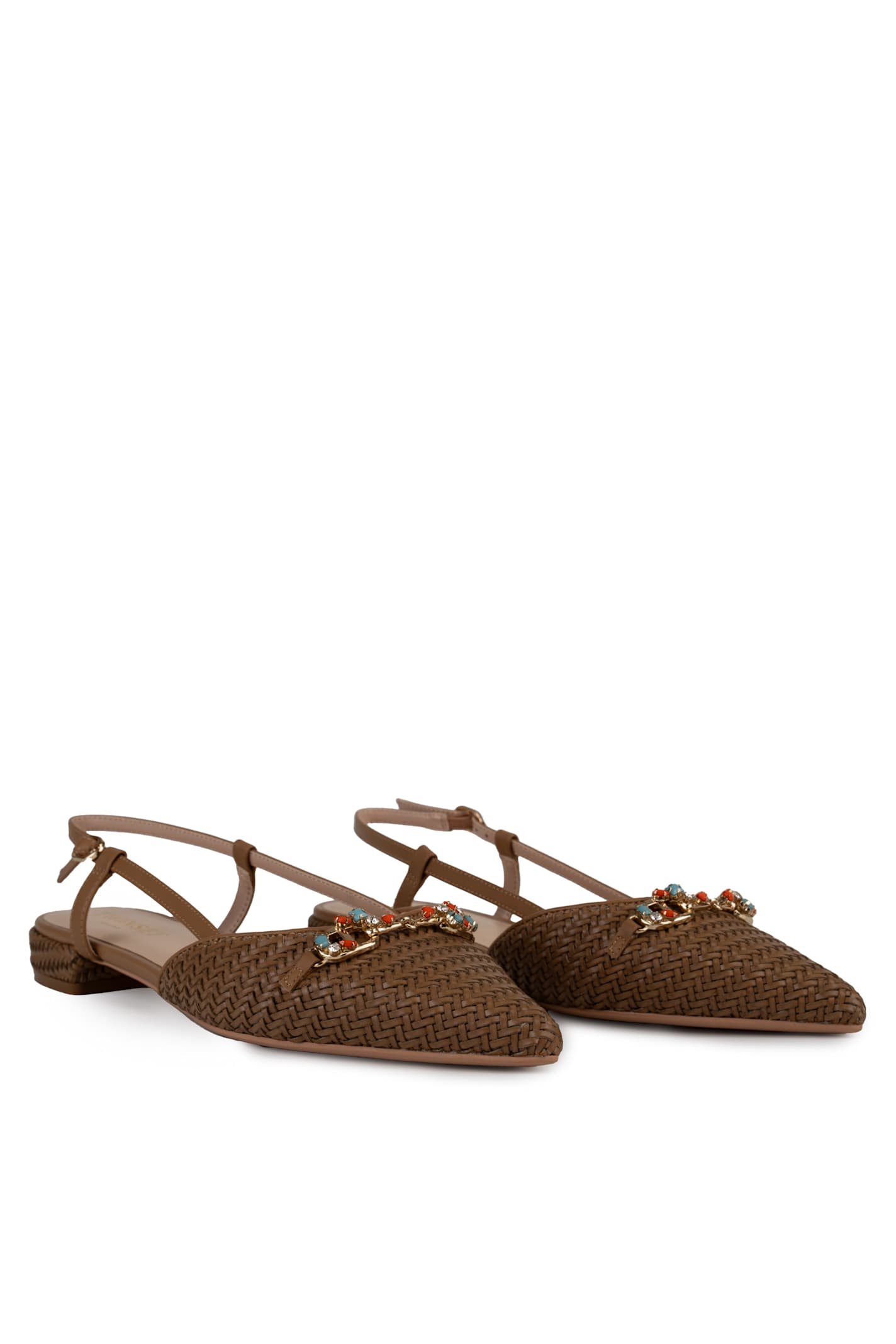 Twinset Raffia Sandal With Jeweled Clamp In Beige