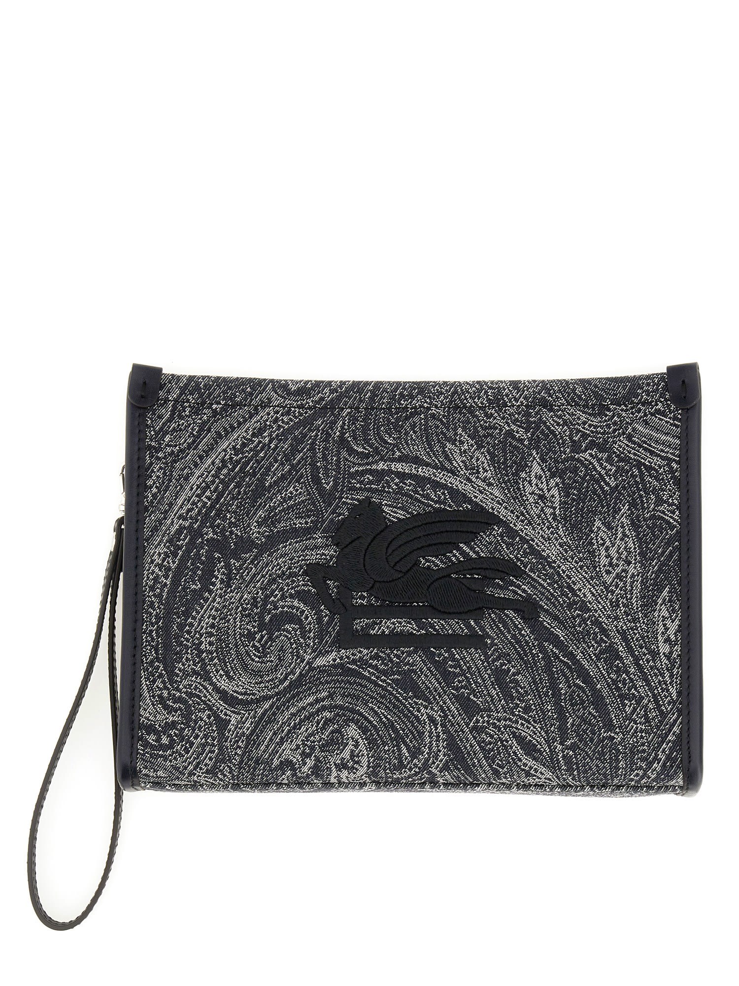 Navy Blue Pouch With Paisley Jacquard Motif