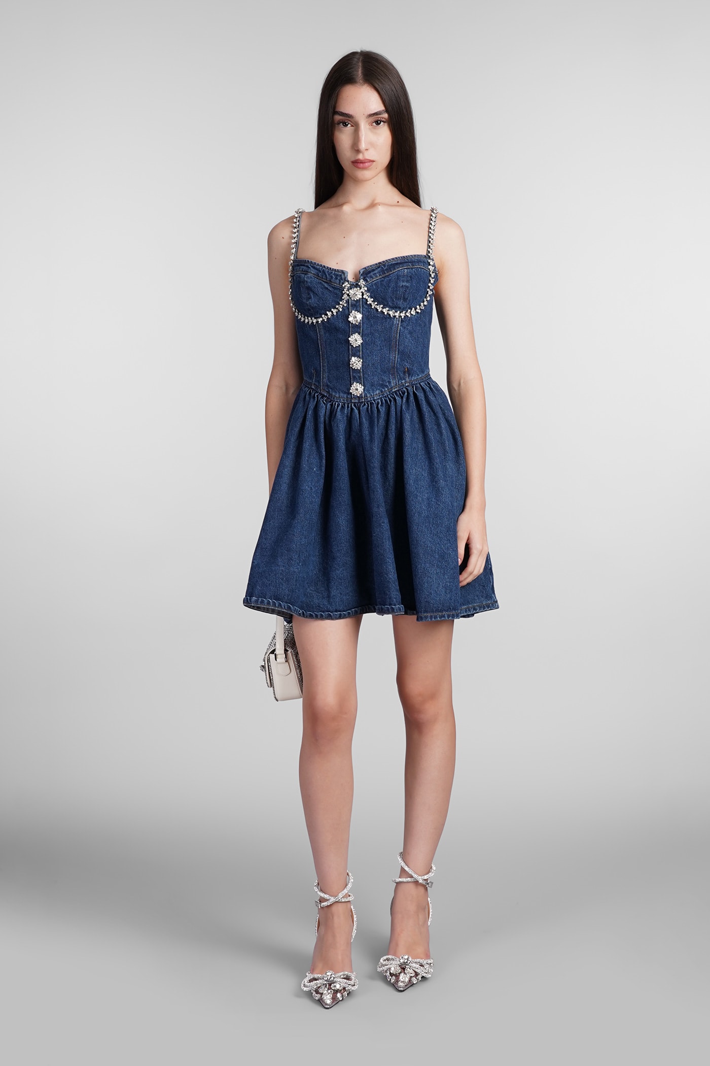 Shop Self-portrait Dress In Blue Cotton