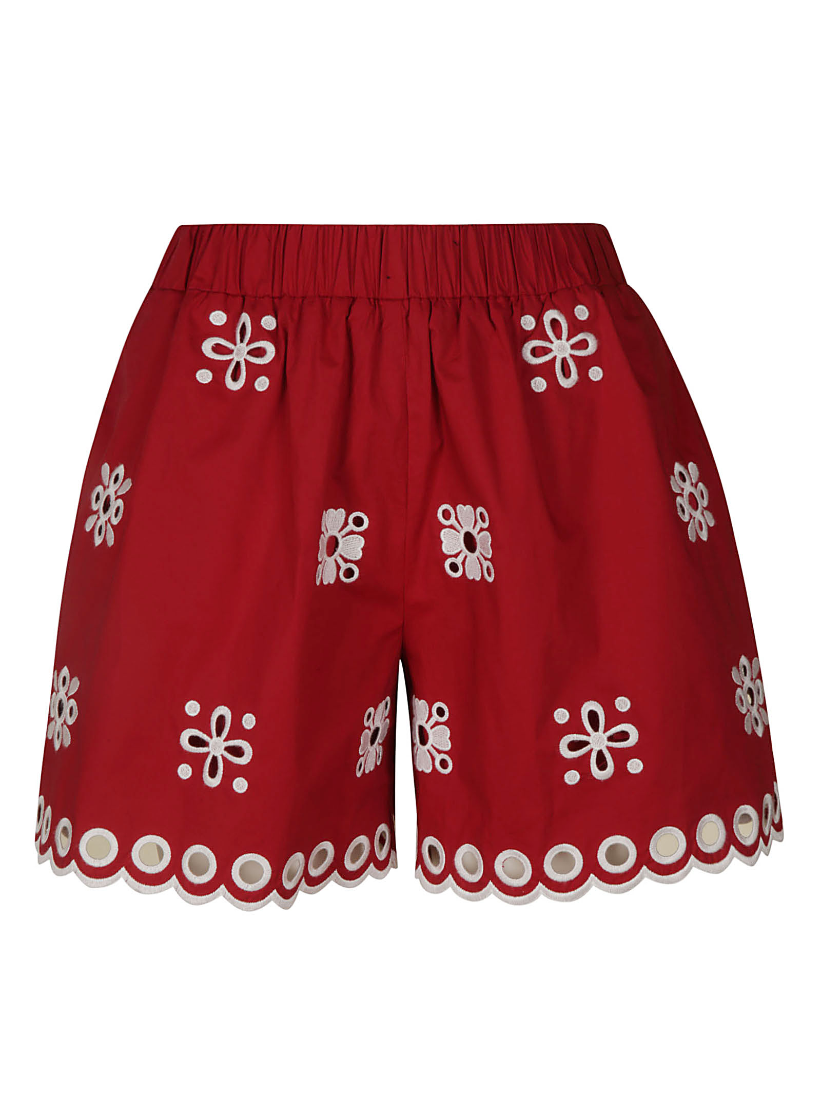 RED Valentino Floral Embroidery Perforated Shorts