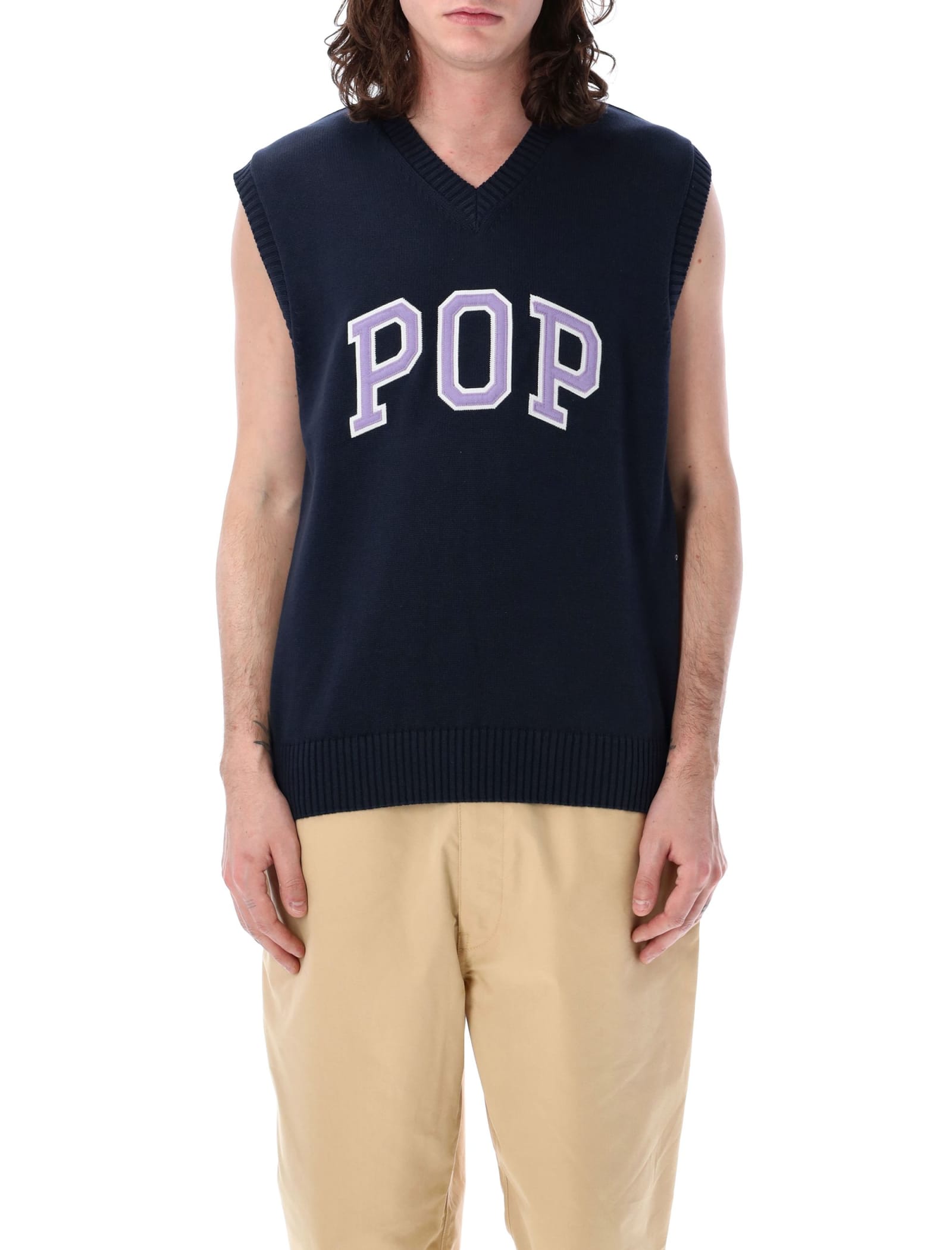 Shop Pop Trading Company Pop Arch Spencer Knit Vest In Navy