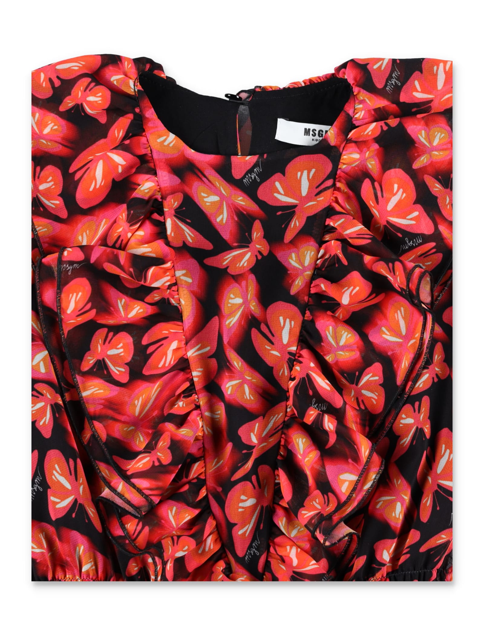 Shop Msgm Dress Butterfly In Fucsia