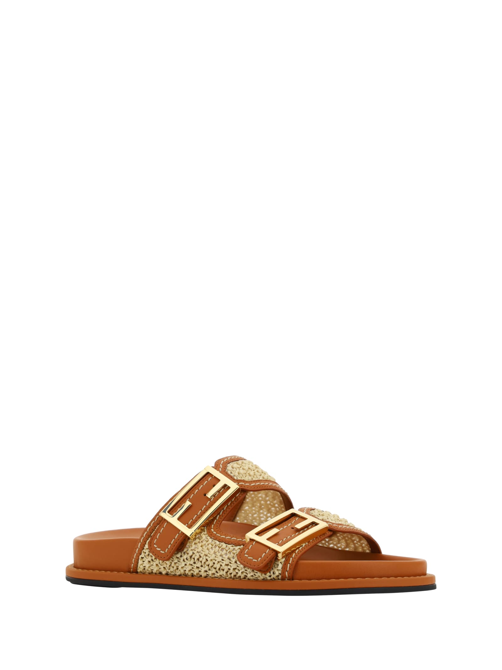 Fendi FF Tube Metallic Medallion Flat Sandals