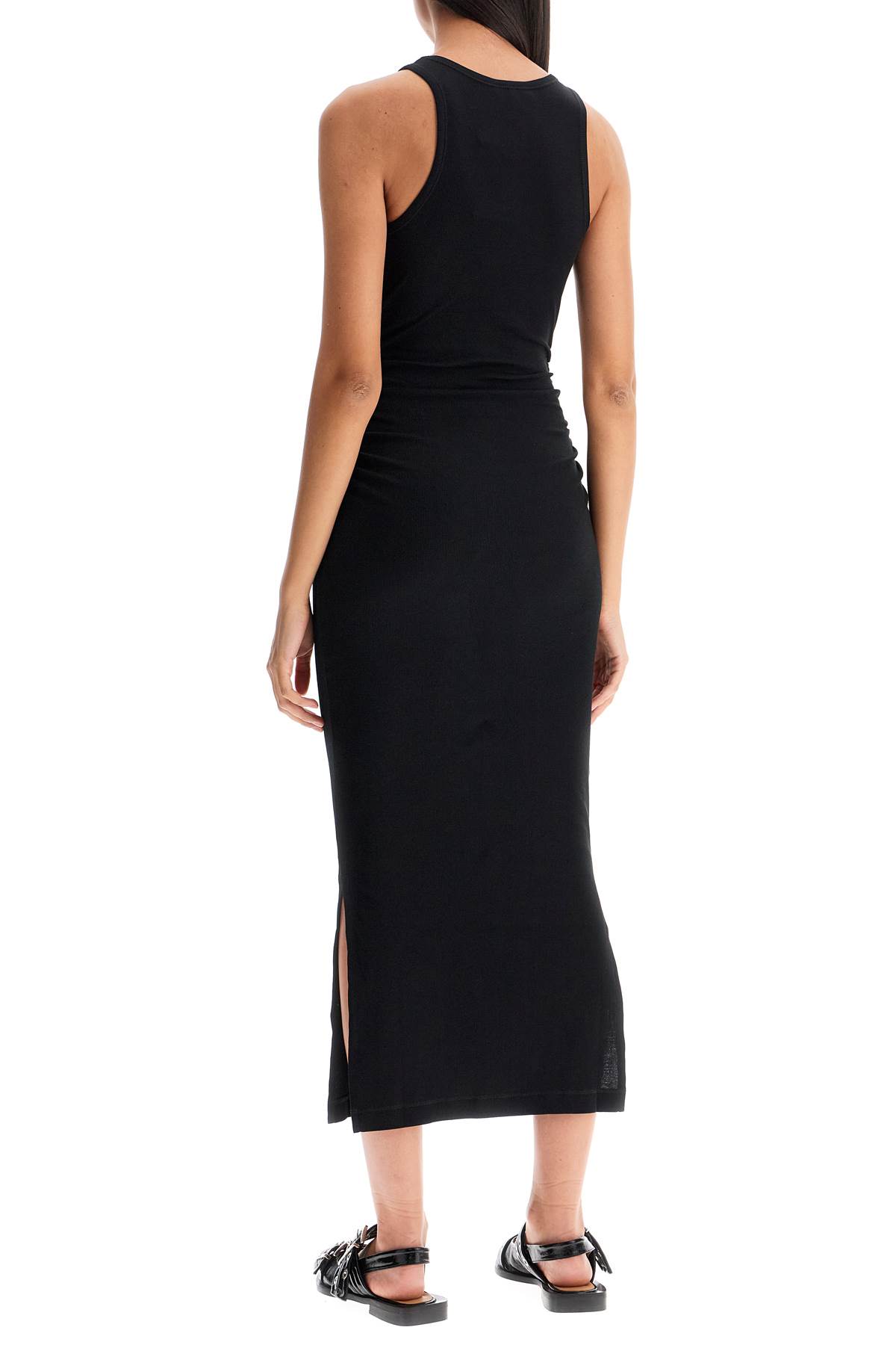 Shop Ganni Ribbed Jersey Midi Dress With Nine In Black (black)