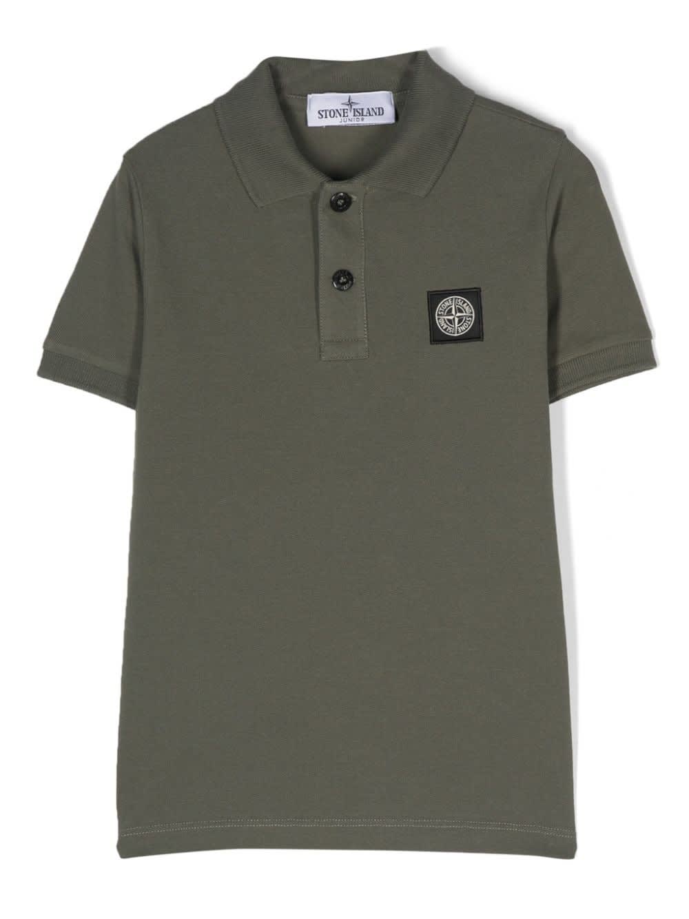 Stone Island Junior Kids' Olive Green Polo Shirt With Logo Patch