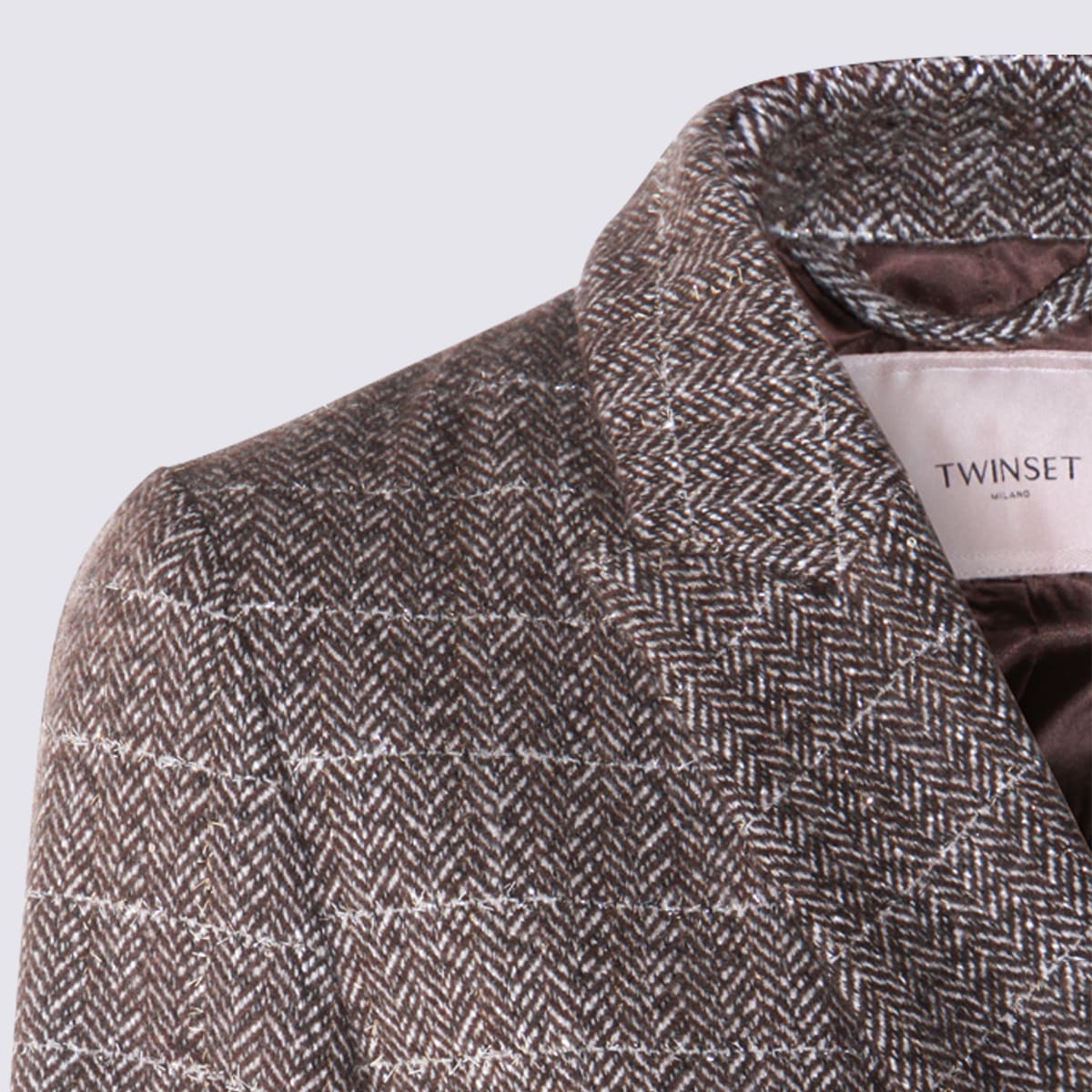 Twinset Herringbone Double-breasted Coat In Gray