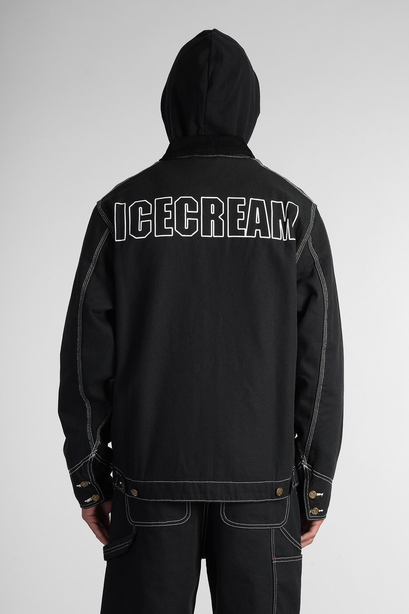 Icecream Mens Spread-collar Brand-print Regular-fit Denim Jacket Black In Black