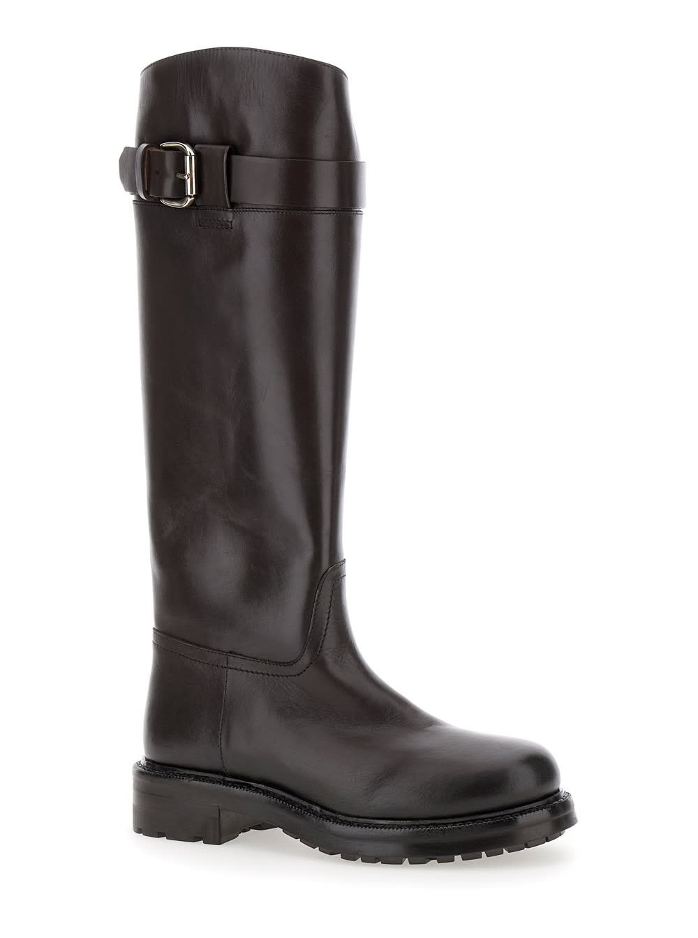STRATEGIA BROWN KNEE-HIGH BOOTS WITH BUCKLE IN LEATHER WOMAN