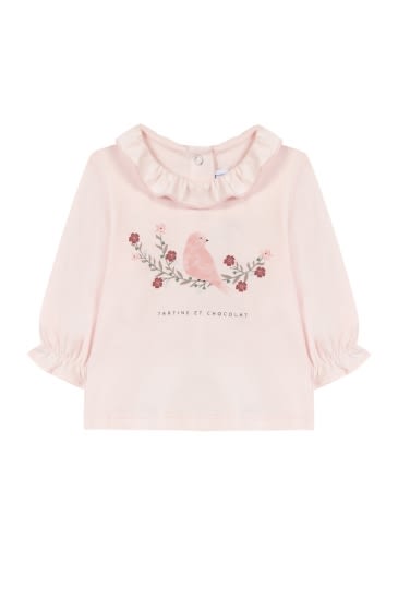 Tartine Et Chocolat Ruffle-collar Graphic-print T-shirt In Pink