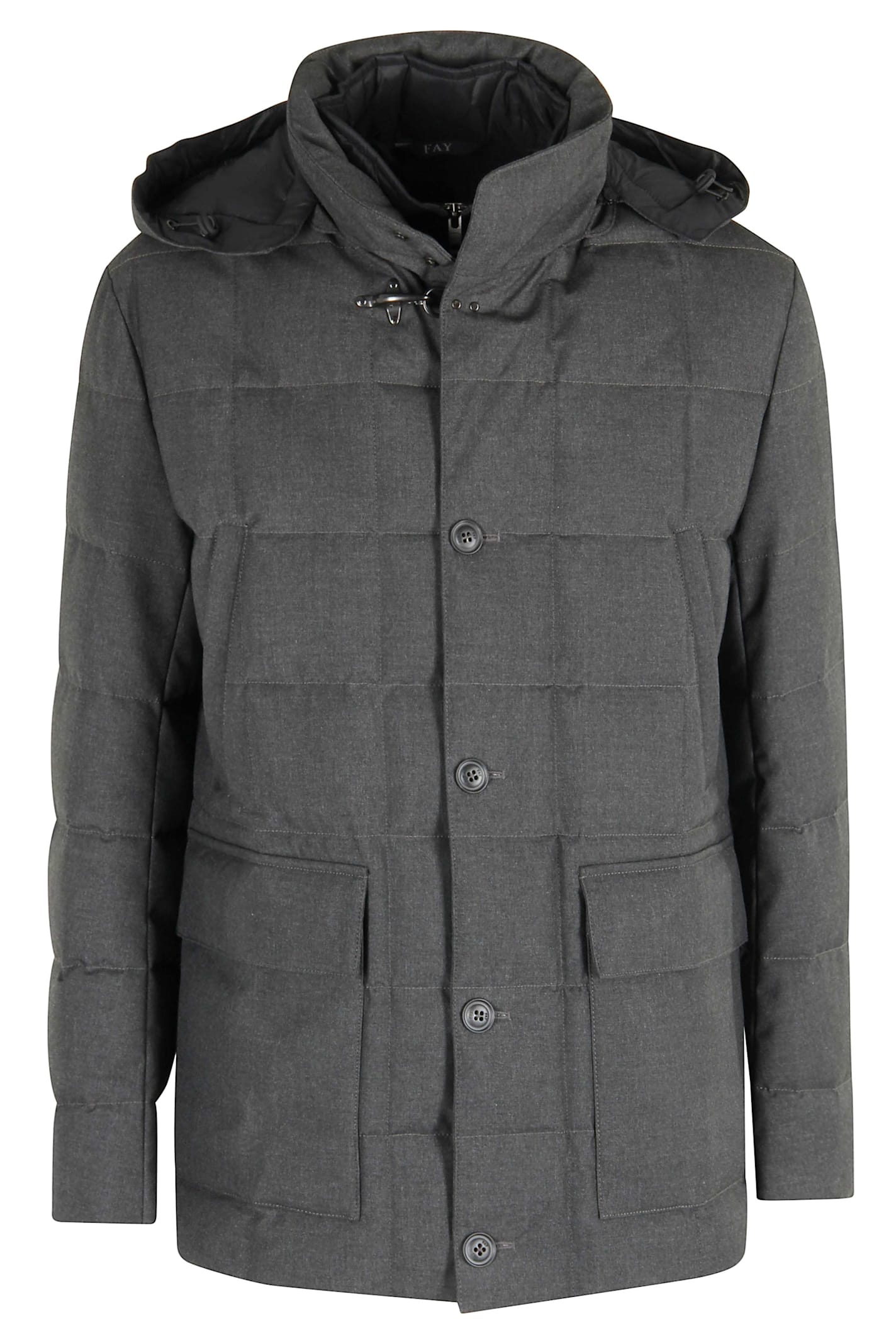 Fay Removable Hood Canvas Jacket In Gray