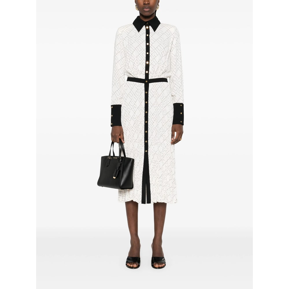 Elisabetta Franchi Geometric-print Button-front Maxi Dress In White