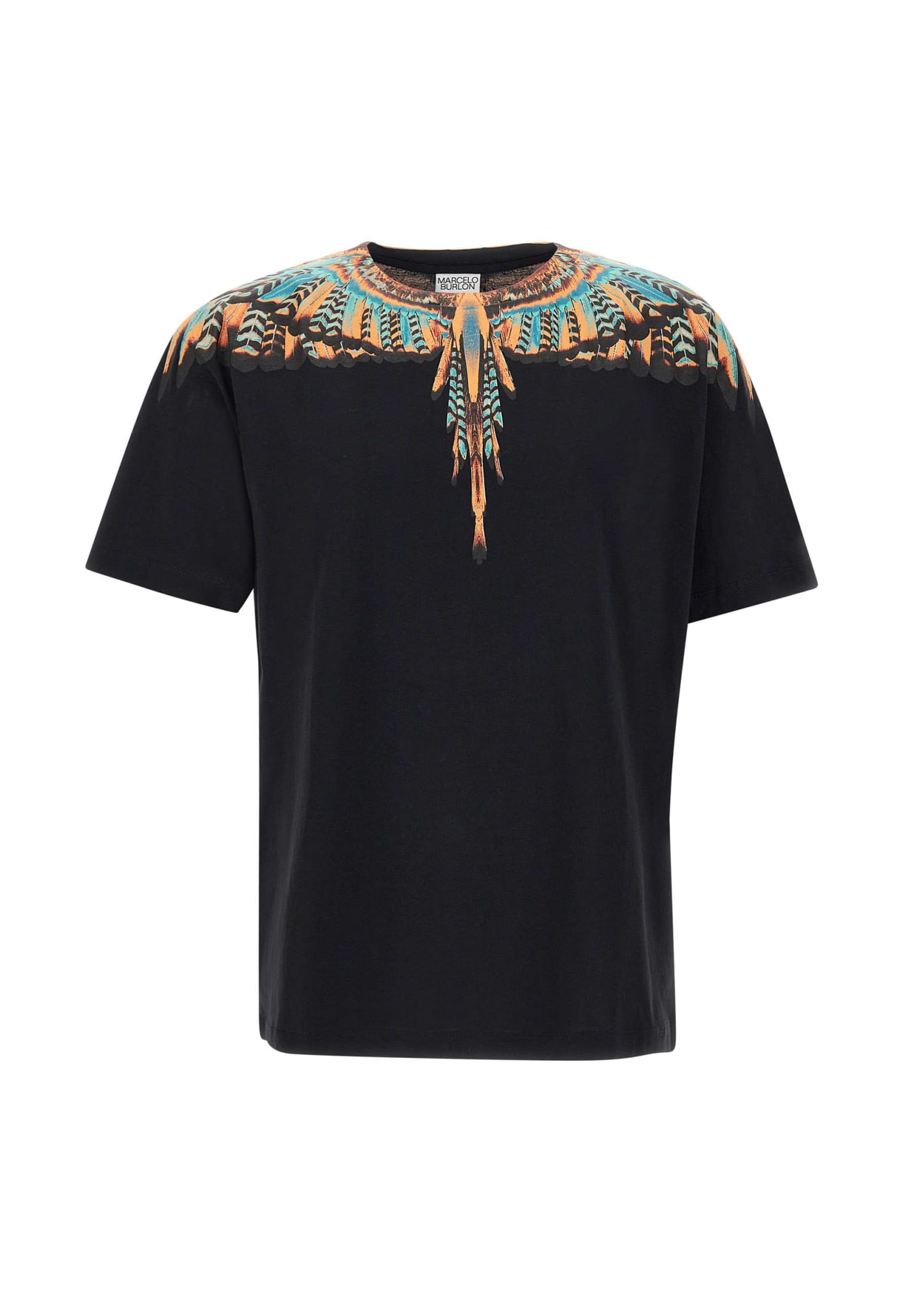 Marcelo Burlon County Of Milan Grizzly Wings Basic Cotton T-shirt In Black-orange