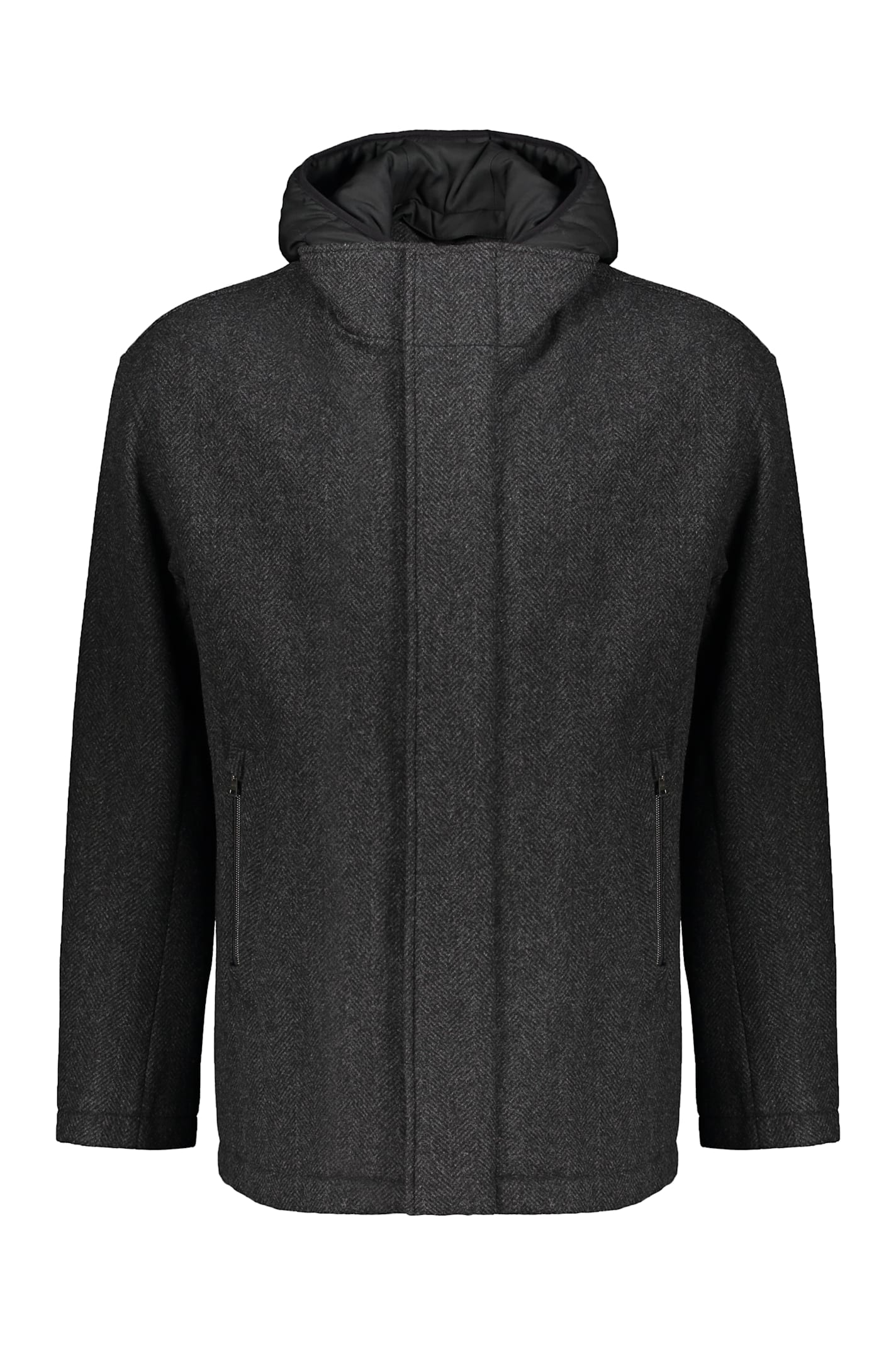 Herno Minimalist Virgin Wool Jacket With High Collar In Black