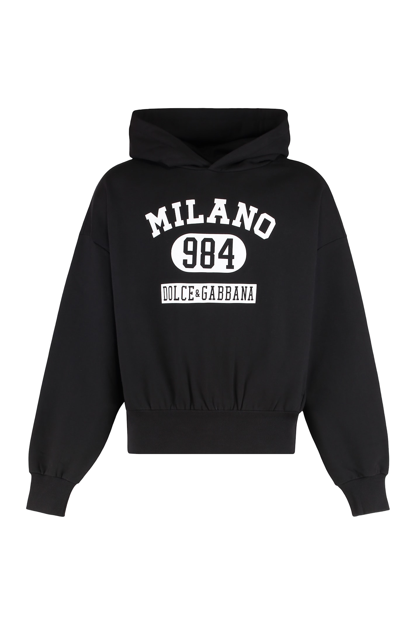 Dolce & Gabbana Hooded Sweatshirt In Jersey With Print In Black