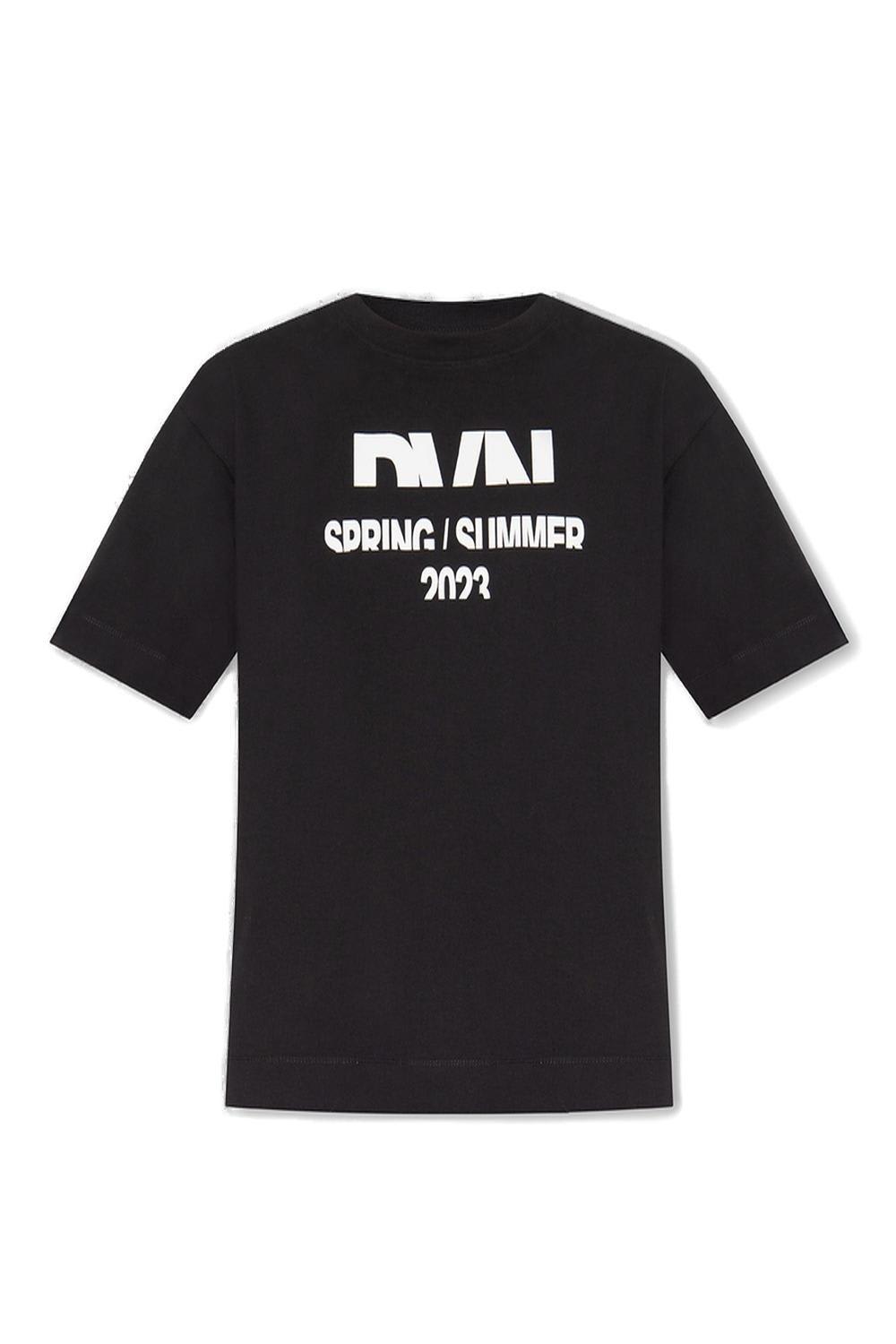 Shop Dries Van Noten Logo Printed Crewneck T-shirt In Black