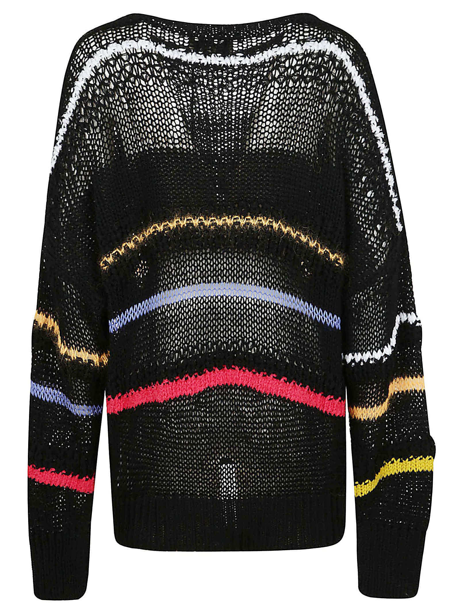 Shop Maison Flaneur Crew Neck Striped Mesh Sweater In Black