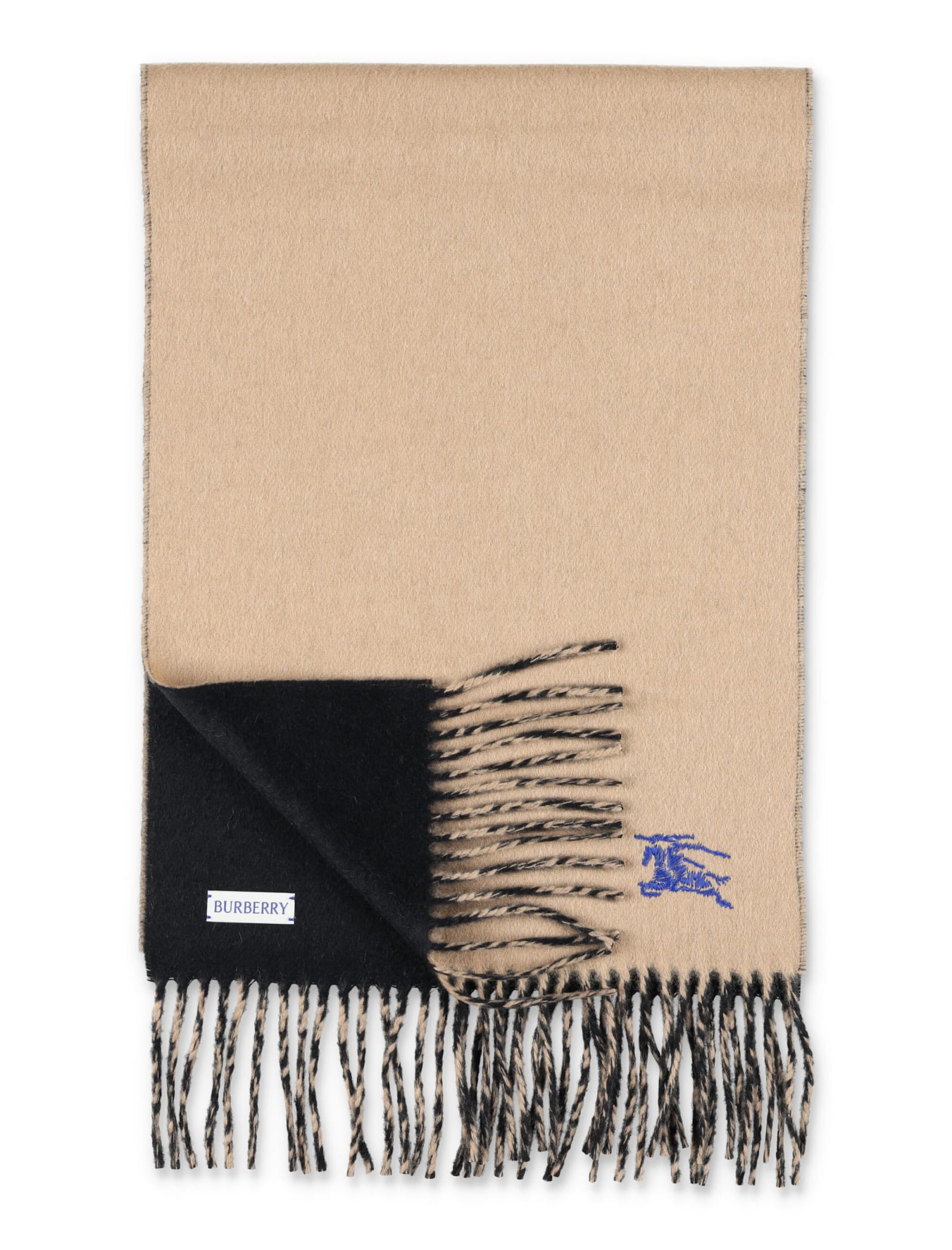 Shop Burberry Mu Knight Solid Scarf In Camel /black