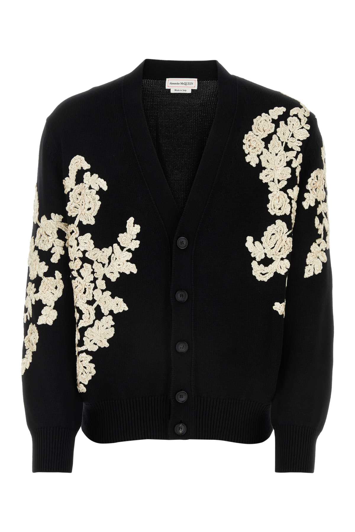 Shop Alexander Mcqueen Black Cotton Cardigan In Blackivory