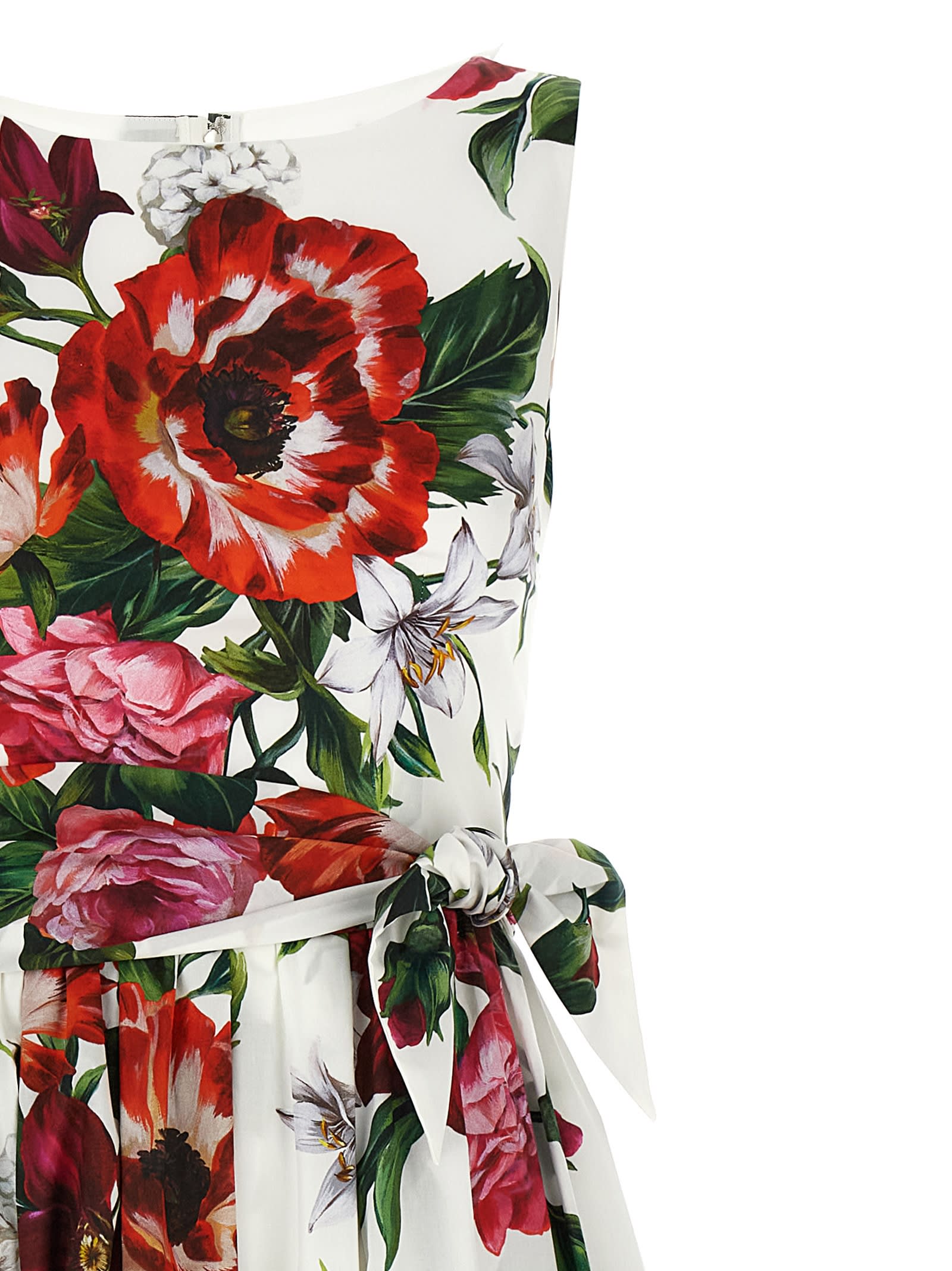 Dolce & Gabbana Sleeveless Dress In Cotton Poplin Flower Print In Multi