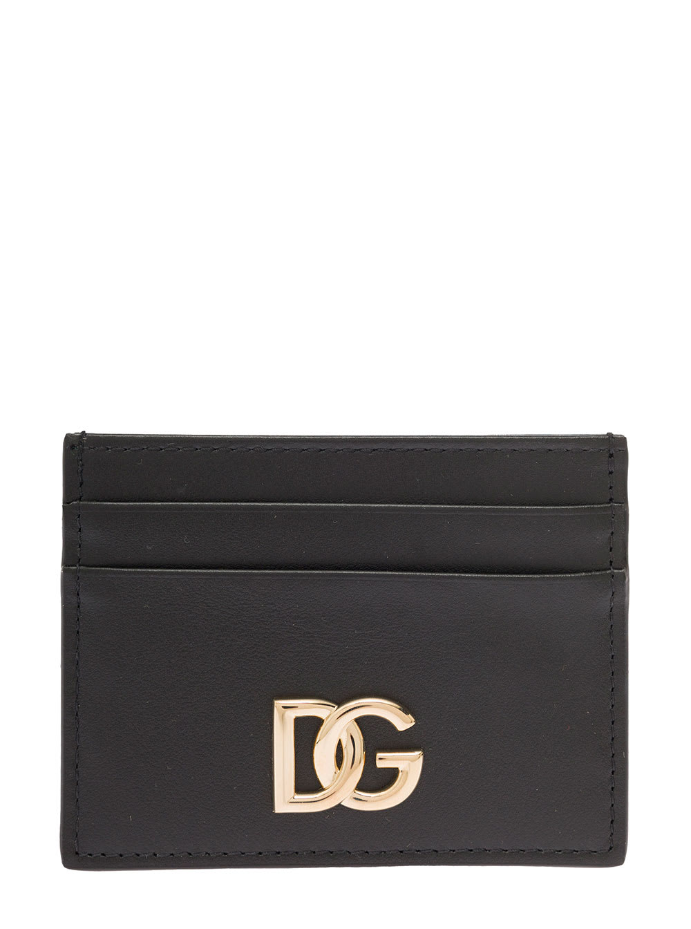 Black Leather Card Holder With Logo Buckle Dolce & Gabbana Woman