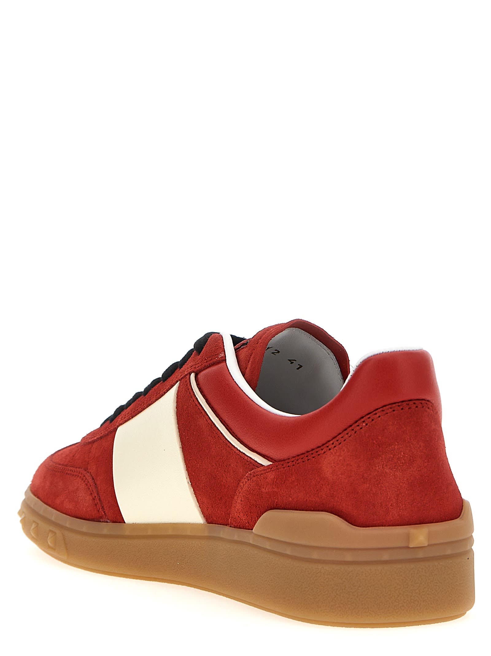 Valentino Garavani Upvillage Low Top Trainer In Split Leather And Calfskin Nappa Leather In Red