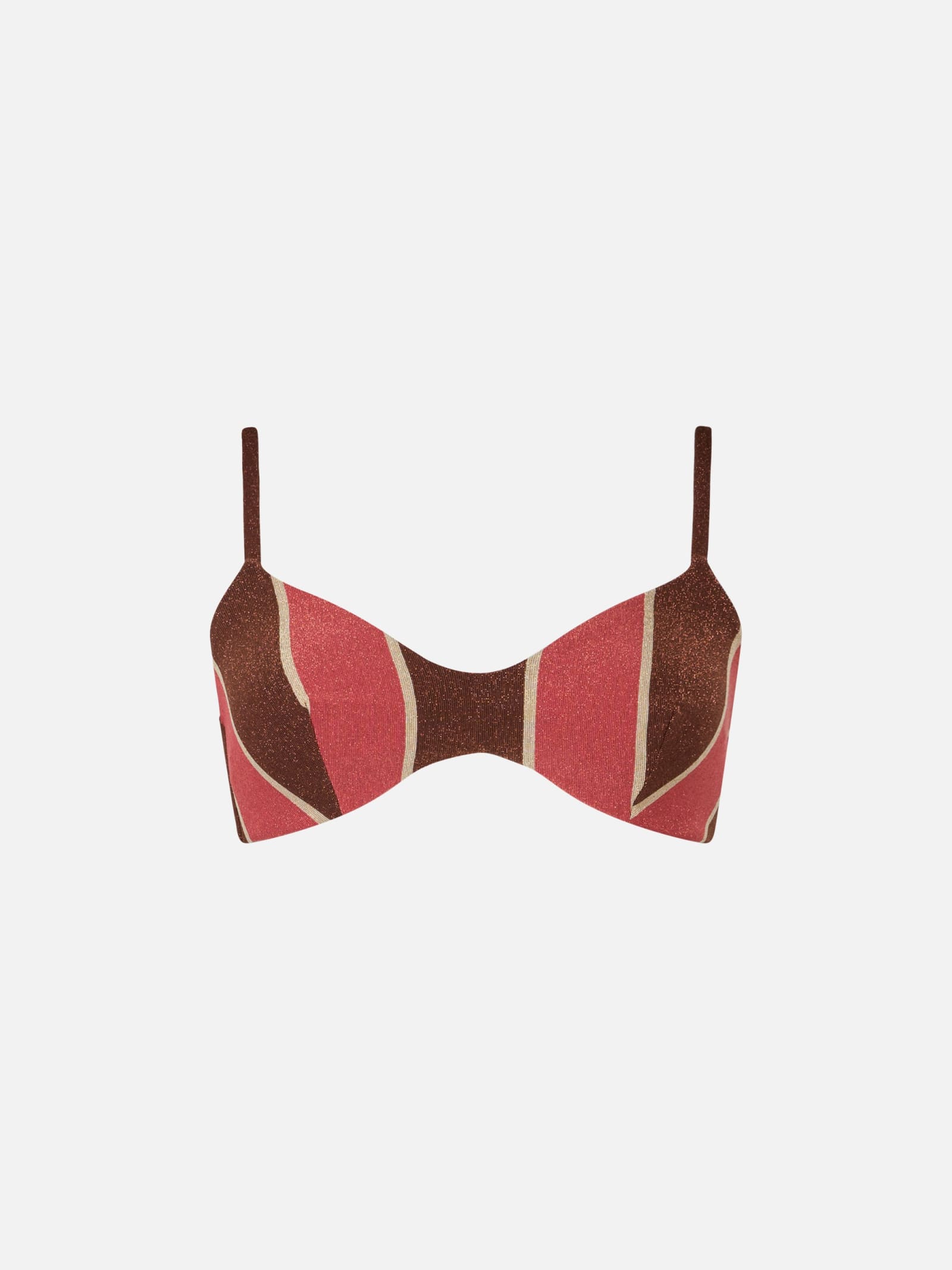 Mc2 Saint Barth Woman Striped Lurex Scoop Bralette Beach Top May In Brown