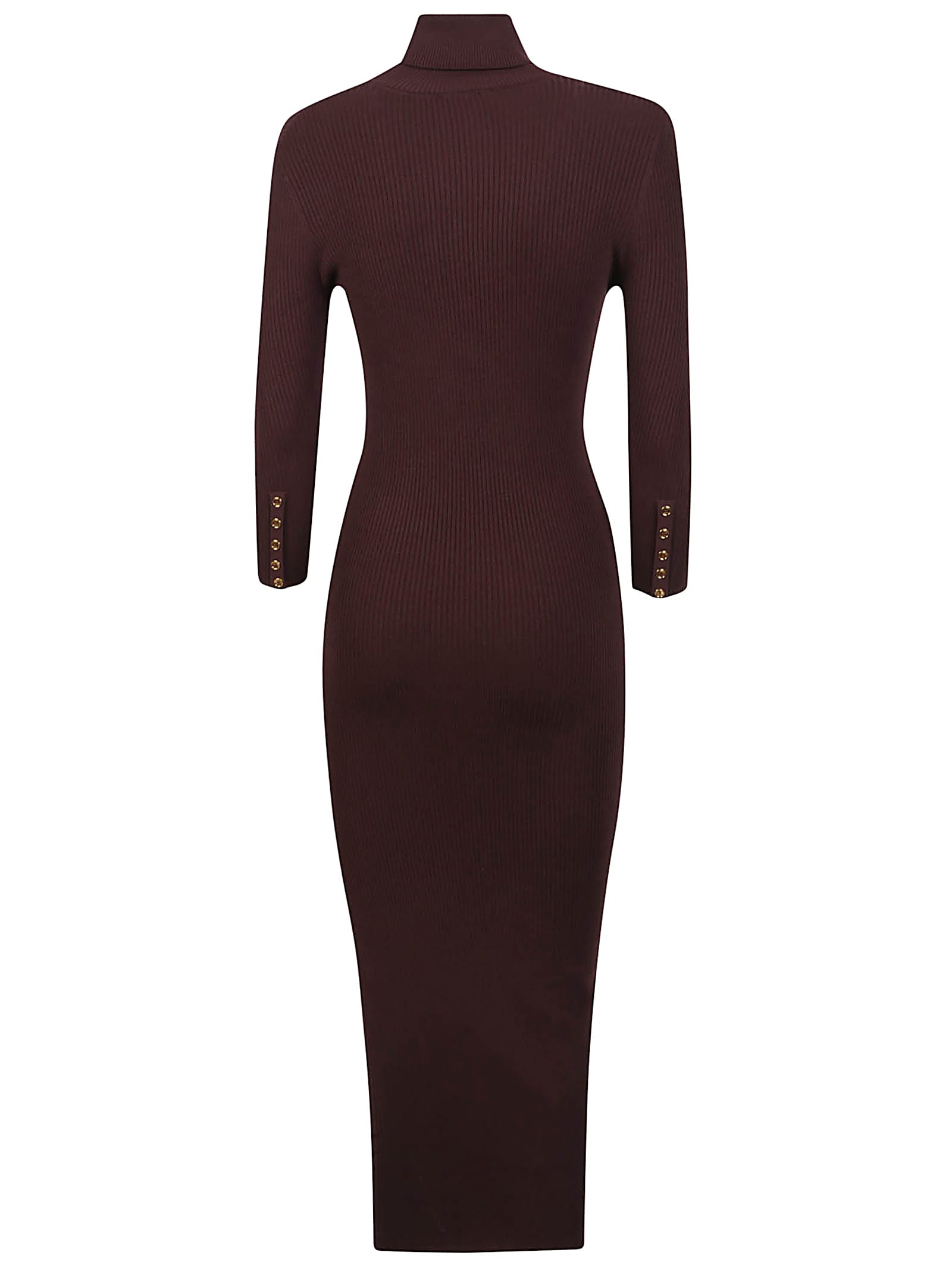 Elisabetta Franchi Turtleneck Ribbed Dress In Burgundy