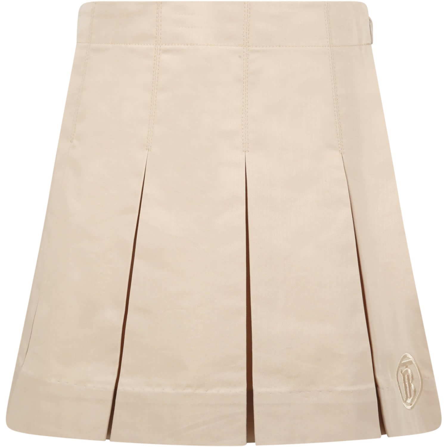 Burberry Beige Skirt For Girl With Embroidered Logo