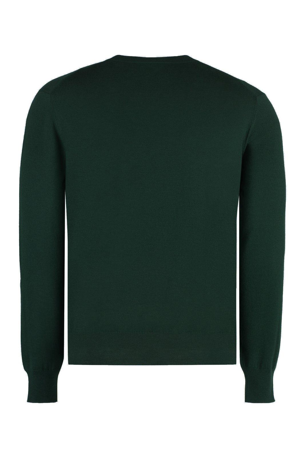 Shop Gucci Logo Embroidered Knit Sweater In Green