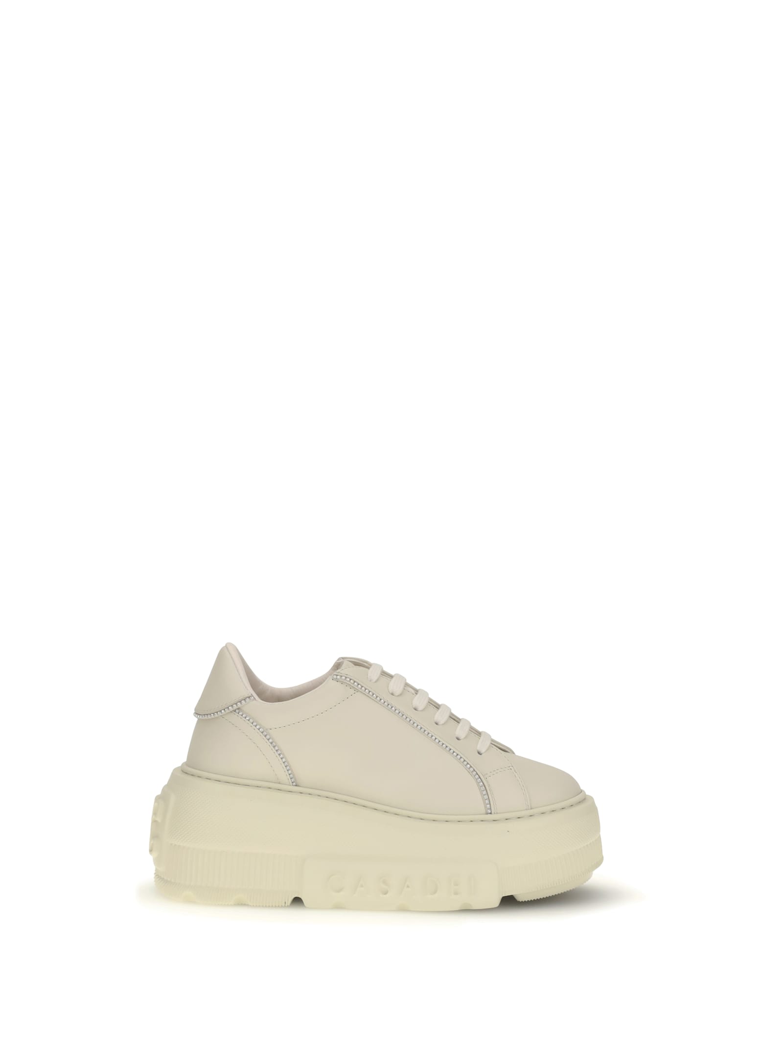 Casadei Low Top Sneakers With Embellished Platform Sole In Neutral