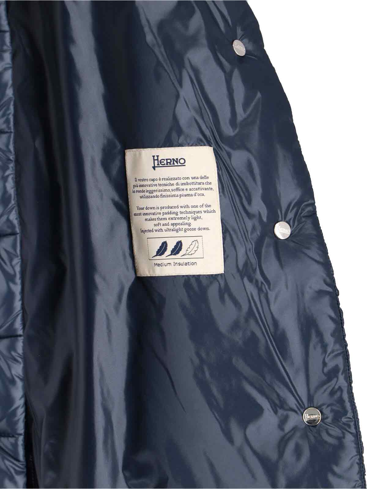 Herno High-collar Navy Quilted Nylon Coat In Blue