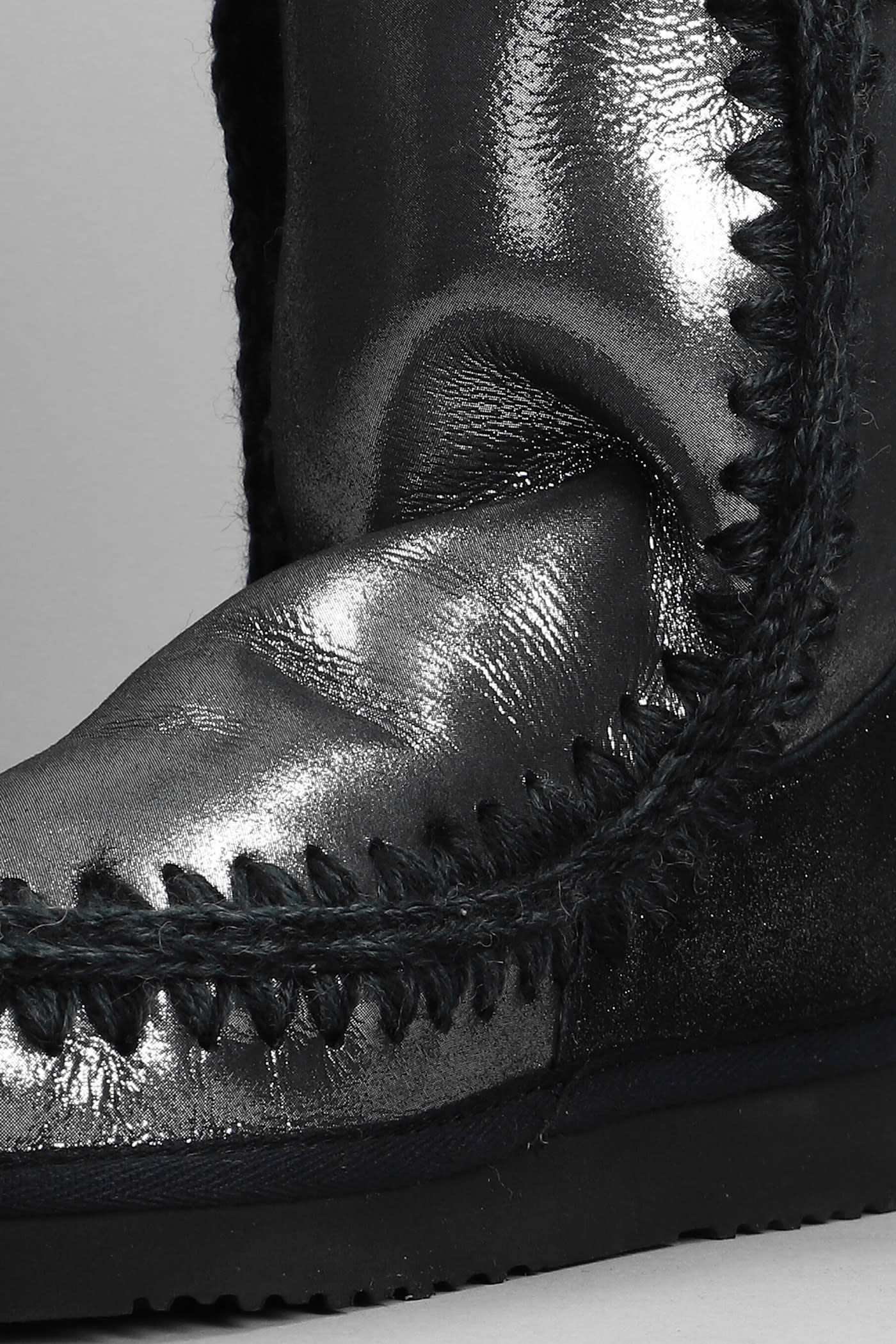 Mou Eskimo 24 Low Heels Ankle Boots In Black Glitter In Black