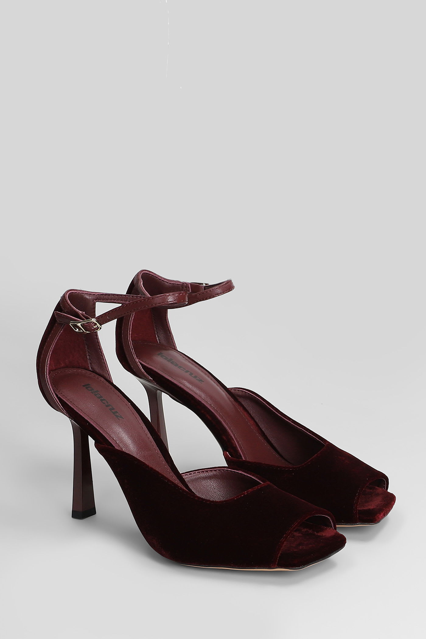 Lola Cruz Sandals In Bordeaux Velvet In Burgundy