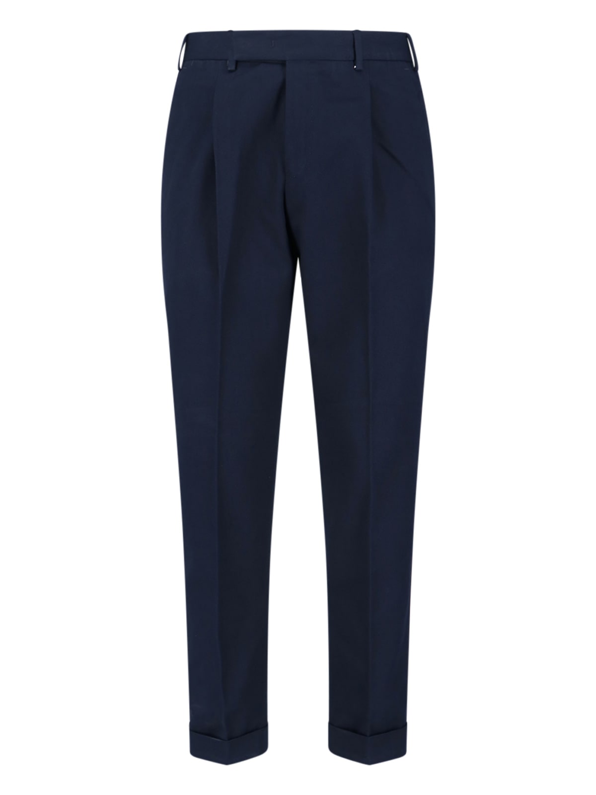 Pt Torino Mid-rise Tailored Trousers With Pleats And Buttoned Pockets In Blue
