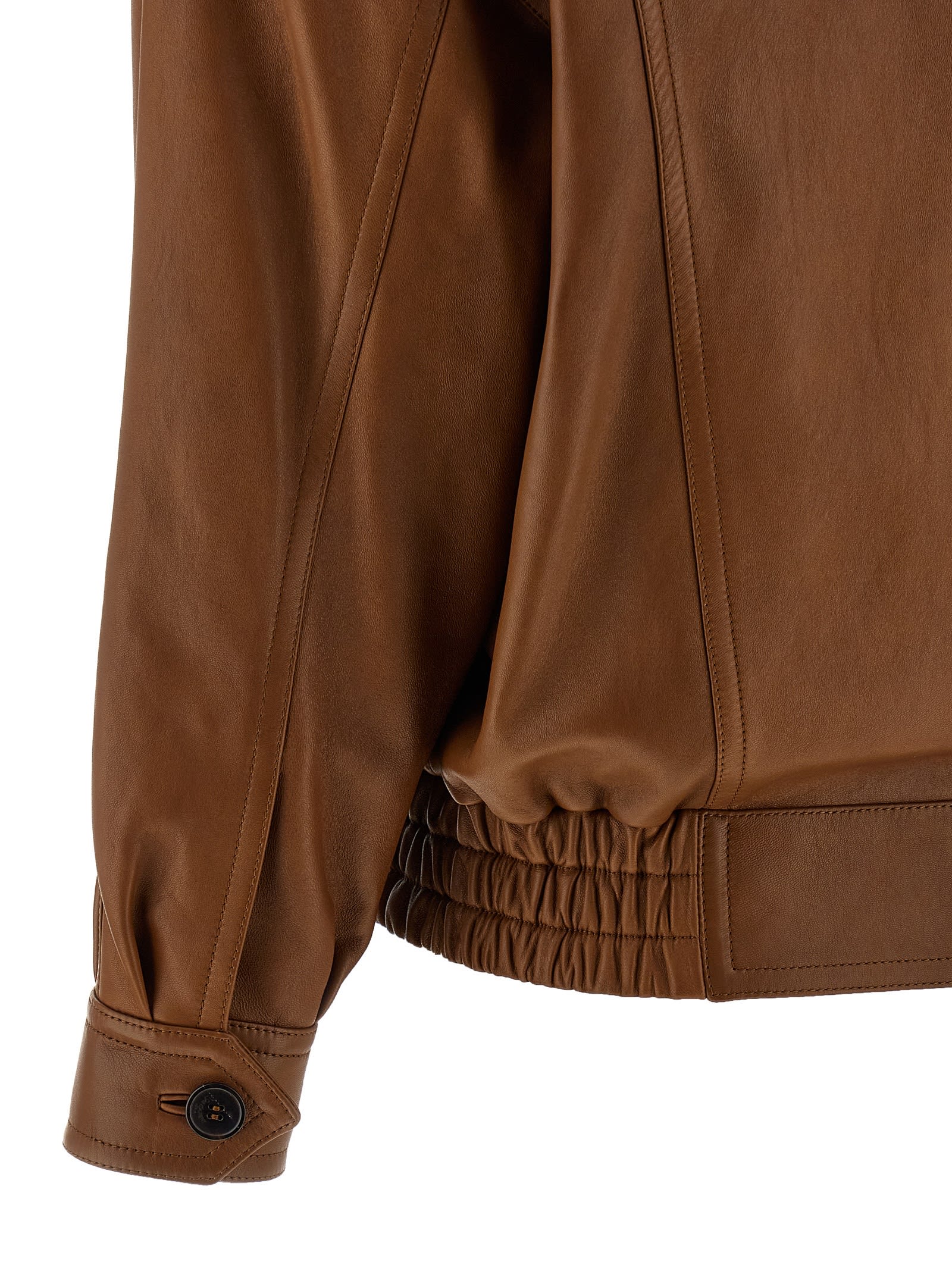 Saint Laurent Leather Bomber Jacket In Brown