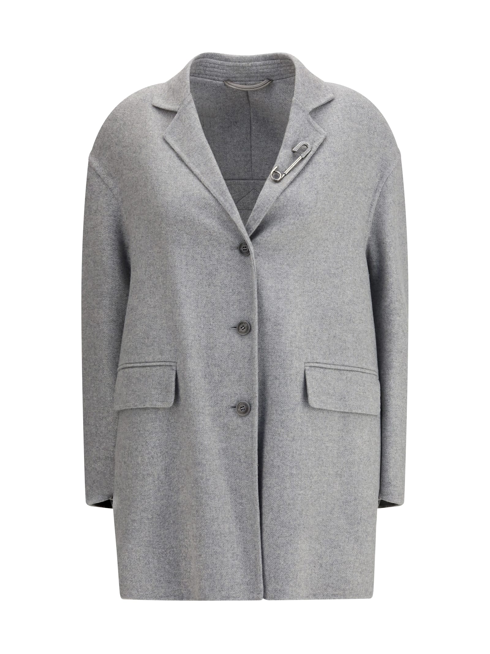 Ermanno Scervino Embellished-lapel Single-breasted Coat In Gray