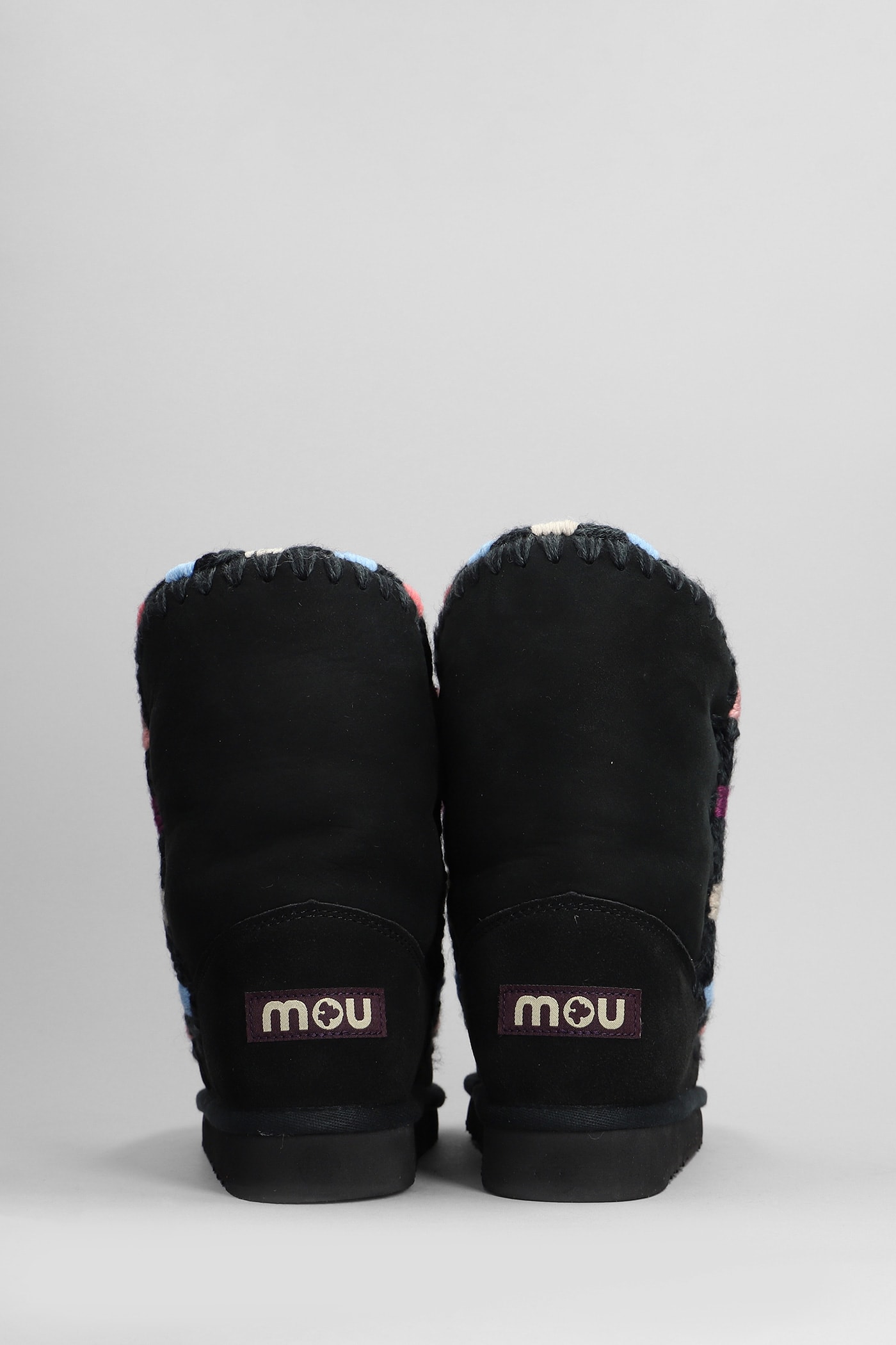 Shop Mou Eskimo 24 Low Heels Ankle Boots In Black Suede