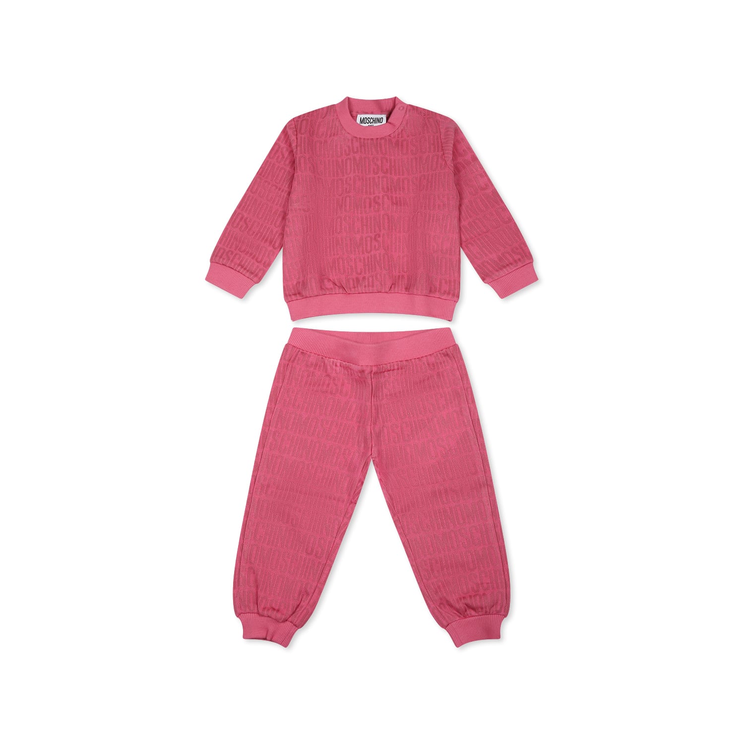 Moschino Fuchsia Suit For Baby Girl With Logo In Pink
