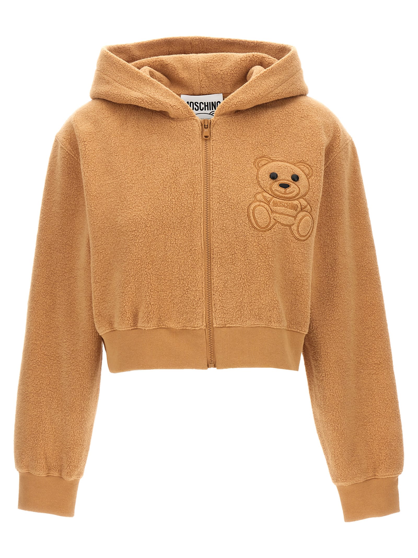 Shop Moschino Orsetto Cropped Hoodie In Beige