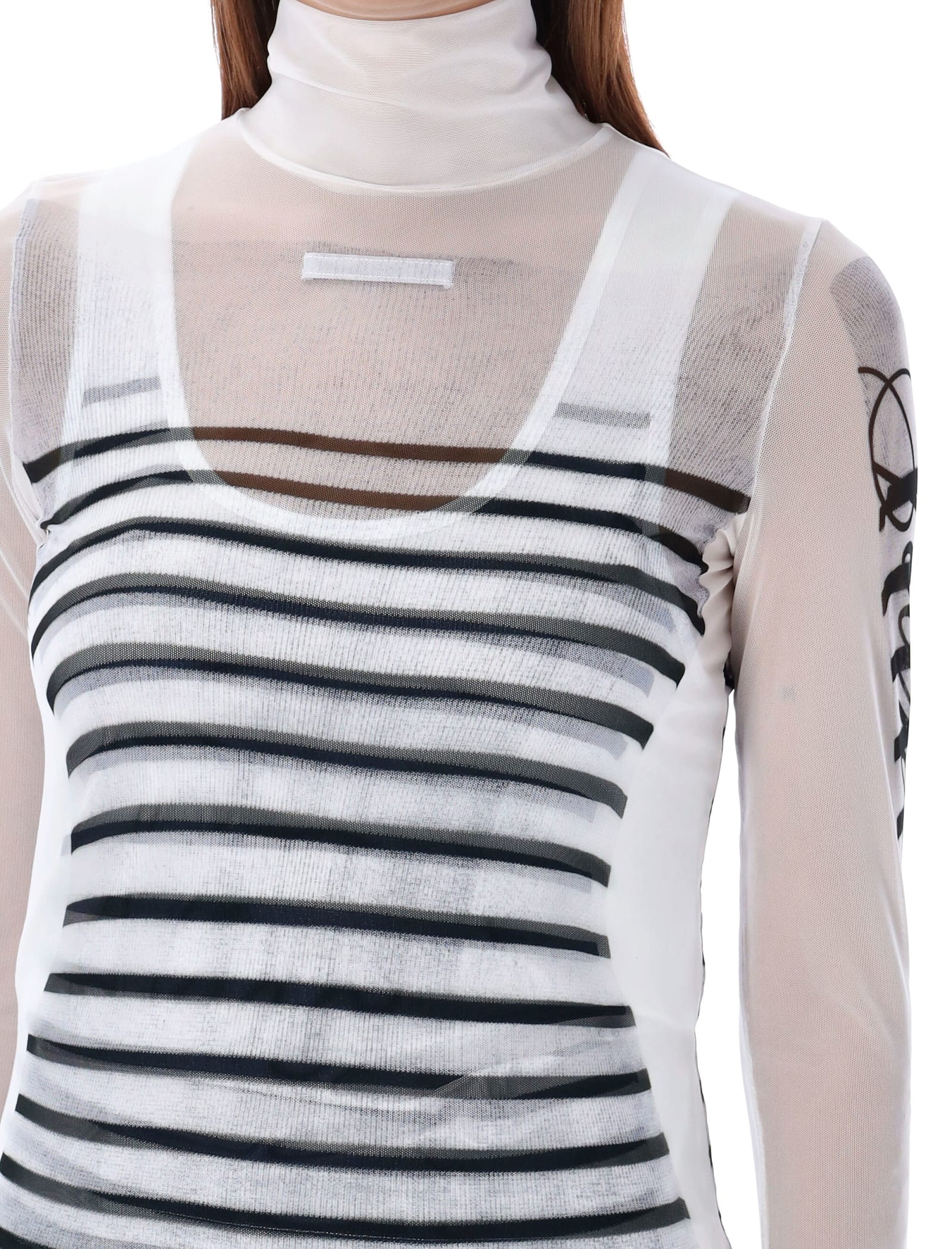 Shop Jean Paul Gaultier Top Feather Mariniere In White Navy Black